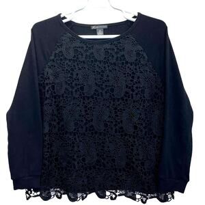 Adrianna Papell Crochet Lace Top XXL Black Long Sleeve Lightweight Boxy Neutral